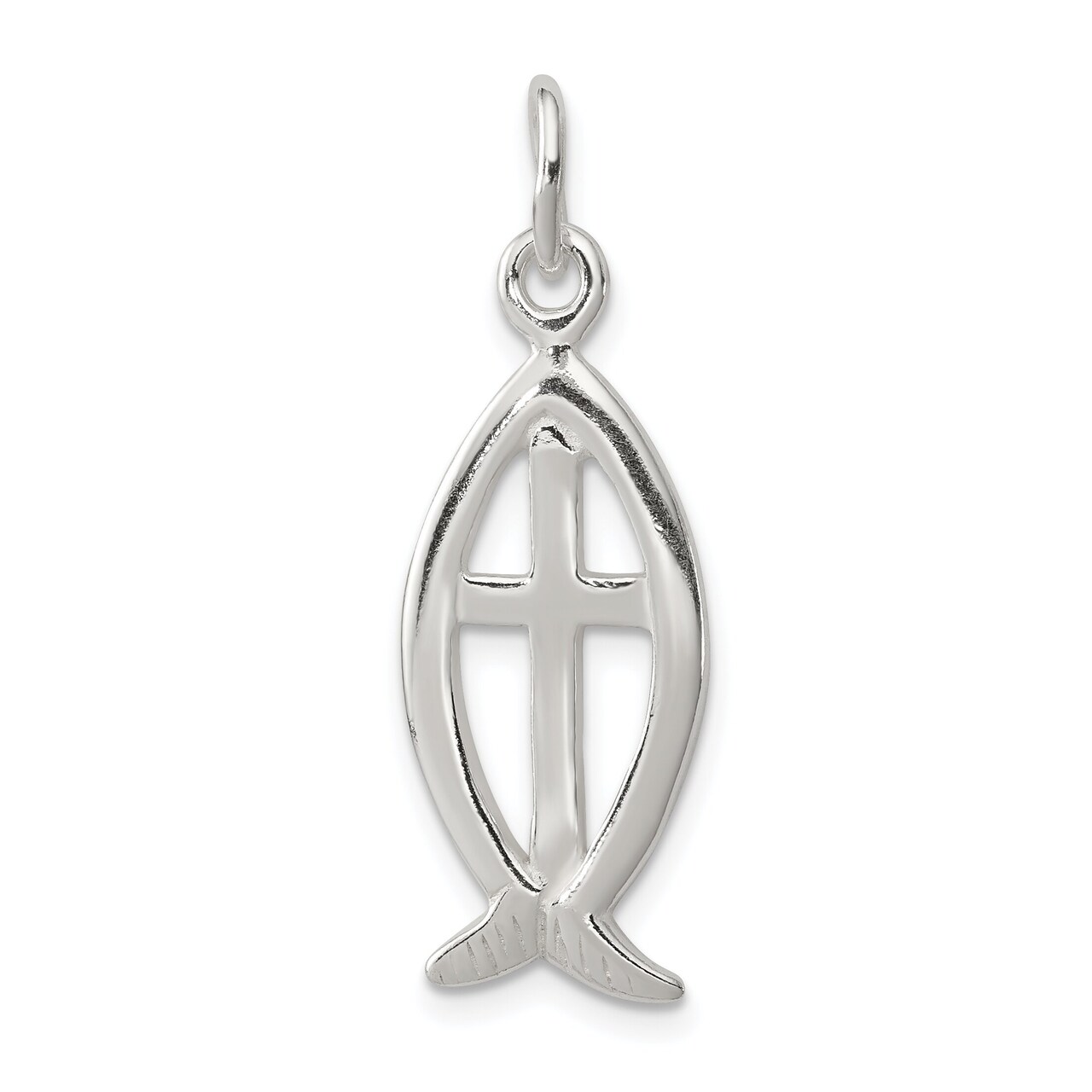 Sterling Silver Ichthus Fish & Cross Charm Jewerly 27mm x 11mm